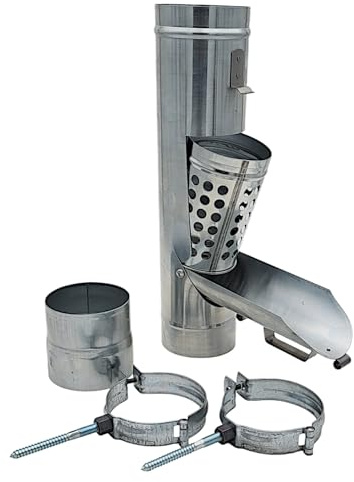 zbs24 Zink Regenwassersammler mit Laubkorb 80mm - Regenrohrklappe mit entnehmbaren Laubkorb, effizientes auffangen von Regenwasser, Muffe für Verbindung mit dem Fallrohr, 2 Befestigungsschellen