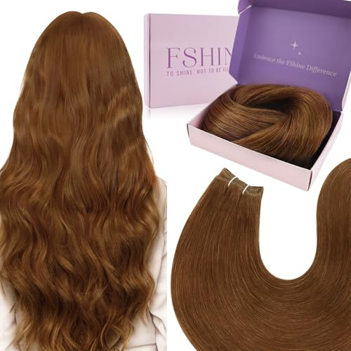 Fshine Echthaar Tressen zum Einnähen Kupfer Tressen Echthaar 50cm 100g Echthaar Extensions zum Einnähen Haartressen Echthaar Weft Extensions Echthaar Farbe 330