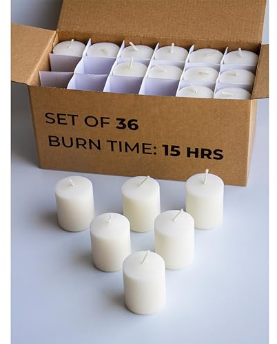 CANDWAX Unscented Ivory Votive Candles Set of 36 - Clean-Burning, Long-Lasting 15 Hour Burn - Ideal for Weddings, Home Décor, Spa, Events - Bulk Value for Versatile Use