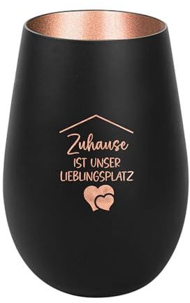 Der-Porzellan-Laden Windlicht mit Gravur Zuhause ist unser Lieblingsplatz, Schwarz Bronze, Teelichthalter aus Glas mit Spruch, Tischdeko modern