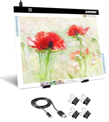 JUSONEY Diamond Painting Table lumineuse A3 Light Pad Diamond Painting Accessoires Table à dessin pour dessiner Esquisse Peinture Animation Diamond Painting avec 4 clips de fixation