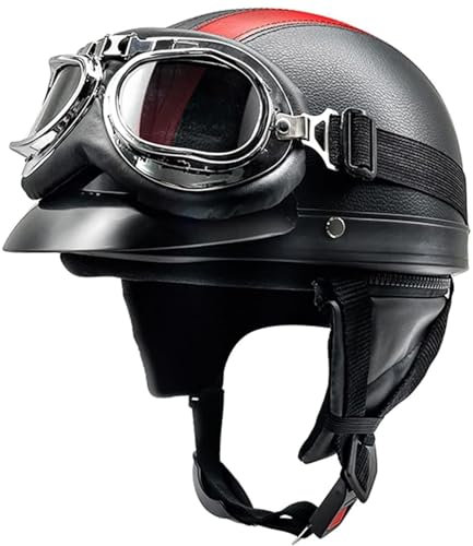 Casque Vintage Jet Moto avec Visière Casques Bols Casque Mobylette avec Lunettes Homologué ECE Rétro Demi Casque Moto Vélo Scooter Chopper pour Adultes Homme et Femme 6,54-62CM