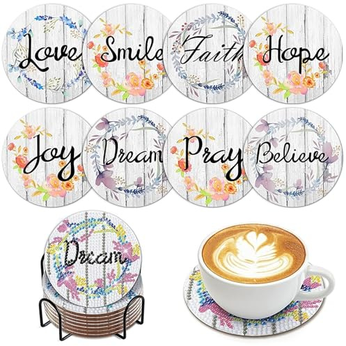 Diamond Painting Untersetzer DIY 8er Set Erwachsene Untersetzer mit Halter,5D Diamond Painting Kinder Art,Basteln Erwachsene Kreativ Set Runden Anfänger Diamond Painting