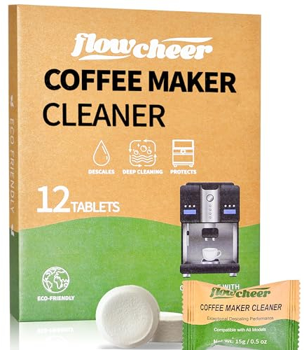 flowcheer Coffee Maker Cleaner Descaler Tablets - 12 Count, Large Coffee Machine Pot Descaling & Cleaning Tabs for Breville Keurig, Gaggia, Nespresso, Jura, Ninja, Coffee Espresso Machines 12 x15G