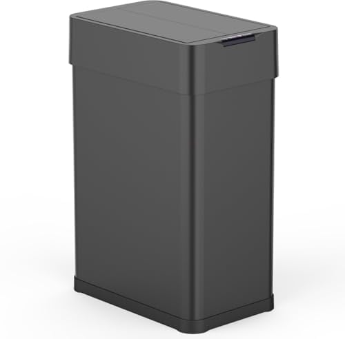 Poubelle de cuisine automatique 60L SILVERLAKE BLACK en acier Inox avec cerclage Ouverture papillon grande capacité