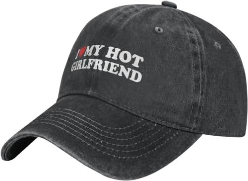 FJQWKLF Herz I Love My Hot Girlfriend Baseball Cap Herren Hüte Sonnenhut für Frauen Cowboyhut Papa Hut Trucker Hut Schwarz