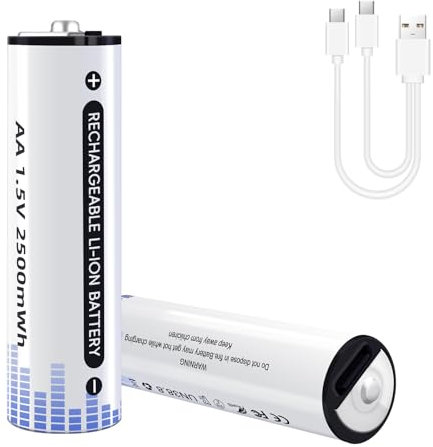 Lithium Batteries AA, Pack of 2, 1.5 V, USB Rechargeable AA Battery Instead of NI-MH Battery, Ideal for Game Consoles, Toys, Torches, Digital Cameras, Watches and More