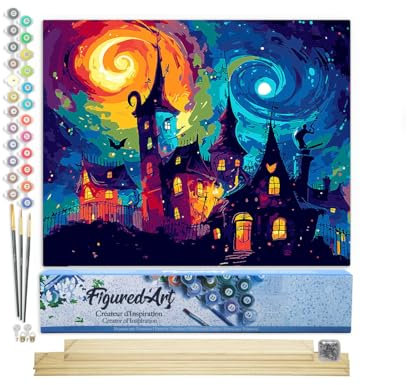 Figured'Art Peinture par Numéro Adulte avec Cadre Château fantastique - Activité Manuelle Kit de Loisir Créatif DIY Numéro d'Art Complet - 40x50cm avec châssis en bois à monter