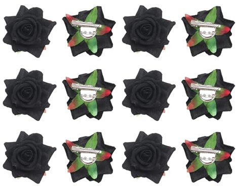 sourcing map 12 Pcs Rose Flower Hair Clips 3 Inch Flower Hair Pins Flower Brooch for Women Hair Accessories Black