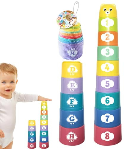 Rrlihjgu Stapelbecher für Kleinkinder, Glas-Stapelspiel – Lernbecher zum Nisten, stapelbare Becher mit numerischen Buchstaben, Spielzeug für Kinder ab 6 Monaten, Spielzeug