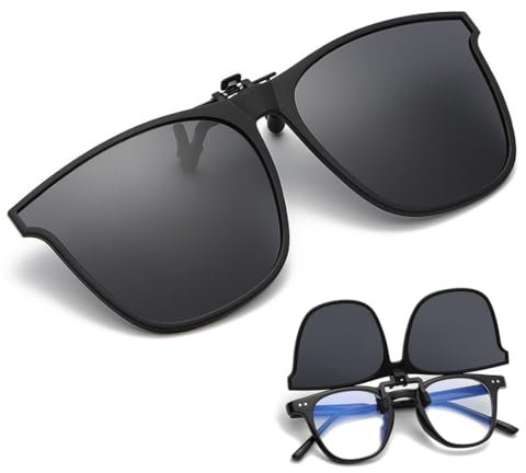 HQRKOTM 1 PCS Sonnenbrillen Aufsatz Für Brille, Clip On Sonnenbrille, Polarisierte Sonnenbrille - Sonnenbrille Zum Aufstecken Polarisiert, Sonnenbrillen Aufsatz Brille Damen Herren(Schwarz)