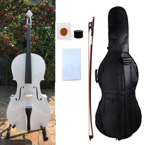YoungMonic 4/4 Akustik-Cello, Massivholz, volle Größe, Cello mit Polsterung, Cellokoffer, Reinigungstuch, Bogen und Kolophonium Saiteninstrumente für Anfänger und Erwachsene (01)