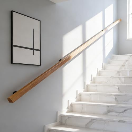 Wooden Stair Handrails 50-600cm, Wall Mount Elderly Railings Safety Hand Support Rail Corridor Rod, Wood Rail for Staircase, Lofts Decking Banister, Grab Bar Kit (Wood, 300cm)