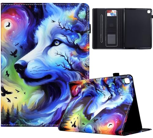 TEDTIKJT Funda Tablet para Samsung Galaxy Tab A 10.1 2019 Funda T510 T515 PU Cuero Flip Protectora Cover con Soporte Función Carcasa para Samsung Galaxy Tab A 10.1 2019 Funda,Lobo Estrellado