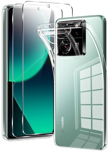 Votvloay für Xiaomi 13T / Xiaomi 13T Pro 5G Hülle 6,67, mit 2 Stück Panzer Schutz Glas, Ultra Dünn Weich TPU Silikon Transparent Handyhülle Stoßfest Kratzfest Slim Crystal Schutzhülle, Durchsichtig