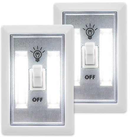 Clydewy 2pcs Battery Lights LED Switched Night Light Battery Operated for Closet Cupboards Wardrobe Shed Attic Kitchen Bedroom Hallway Emergency Natural White 3X AAA (Required Not Supplied)