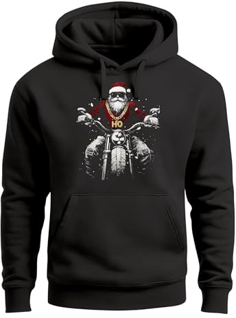 Neverless® Hoodie Herren Weihnachten Print Aufdruck Santa Biker Motorrad Aufdruck Print Männer Fashion Streetstyle