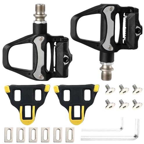 SKIKHN Pedales de bicicleta, pedales de bicicleta de carreras, pedales autobloqueantes para bicicleta, pedales autobloqueantes de aleación de aluminio con tacos, compatibles con SPD SL, pedales de