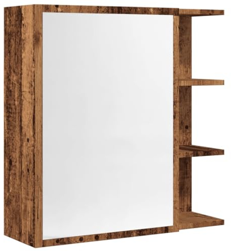 vidaXL Bad Spiegelschrank, Wandschrank für Badezimmer, Badschrank mit Spiegel Stauraum, Badezimmerschrank Hängeschrank Badspiegel, Altholz-Optik Holzwerkstoff
