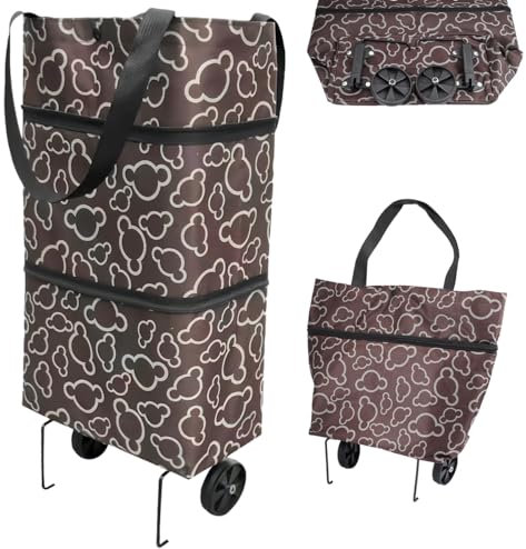 Faltbarer Einkaufstrolley, 2 in 1 Einkaufstasche mit Rollen Faltbar, Leicht Faltbarer Einkaufstasche für Einkaufswagen, Multifunktionaler Einkaufstrolley Klein Faltbar, Collapsible Shopping Trolley