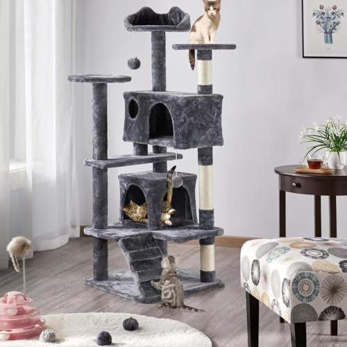 STARNINE Large Cat Tree 135cm Cat Tower Scratching Posts Multi Level Kitten Tree House Condos With Dangling Balls Indoor Cats Activity Centre Tree House Tower