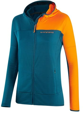 Black Crevice Damen Second Layer mit Kapuze in petrol/orange I Größe 46 I Leichte Waffeljacke aus 100% Polyester I Atmungsaktiv & schnelltrocknend I Ideal für Outdoor-Aktivitäten