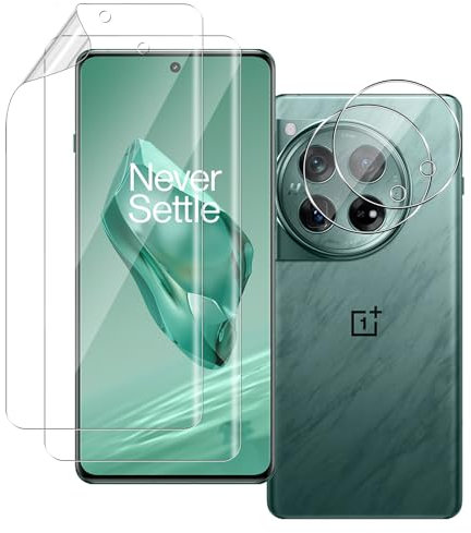 QULLOO Pellicola Protettiva Idrogel per Oneplus 12 5G, 2 Pezzi TPU Flessibile e 2 Pezzi Pellicola Fotocamera Vetro Temperato, [Non Vetro] Antigraffio
