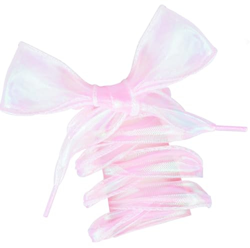 Olukssck Lacci piatti del filato della neve del laser, lacci delle scarpe delle donne del nastro di modo di larghezza di 4CM, Rosa (2 paia), 47inch (120cm)