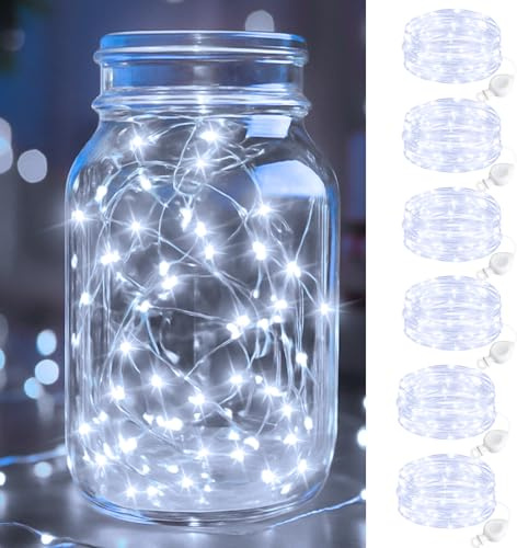 btfarm 6 Stück LED Lichterkette mit Batterie Klein, 2M 20LED Mini Lichterkette Batteriebetrieben, Wasserdicht Draht mit Knopfzelle für Weihnachten Hochzeit Party Innen Deko, Kaltes Weiß