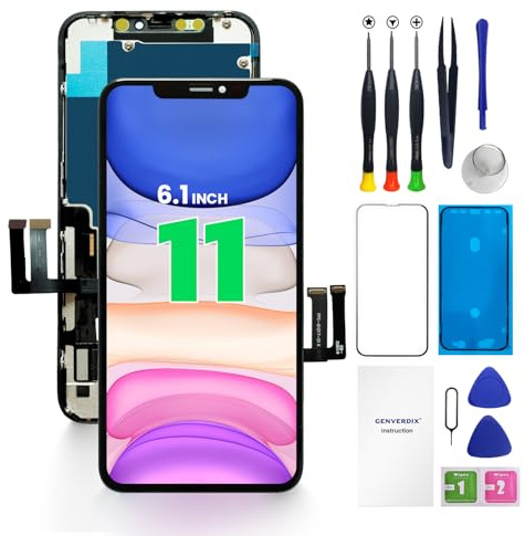 Genverdix Écran pour iPhone 11-6.1 Pouce HD Kit Réparation Écran LCD DIY, Entièrement Compatible avec Face ID, Couleurs Vives, Haute Définition, Livré avec Les Outils d'Installation
