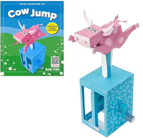 Go On Make Me Cow Jump Paper Animation Kit – Rob Ives DIY Papercraft Model with Crank-Driven Jumping Cow – STEM Craft Toy – Mechanical Paper Model for Kids & Adults – Screen-Free Creative Gift