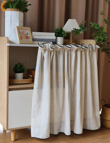 Aeovot Staubdichter Schrank-Vorhang für Regal, Vintage Kurzer Regal Vorhang Küchenschrank aus Leinen, Schrankvorhänge für Küche Privatsphäre Gardine mit Gleitschienen für Hängende Tür(60x80 cm)