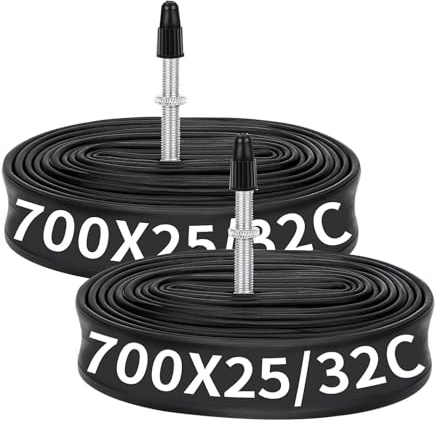 Favuit Fahrradschlauch, 700C x 25C/28C/30C/32C Fahrrad Schlauch Presta Ventil 60mm, Schwarz 2er Set Fahrrad Zubehör