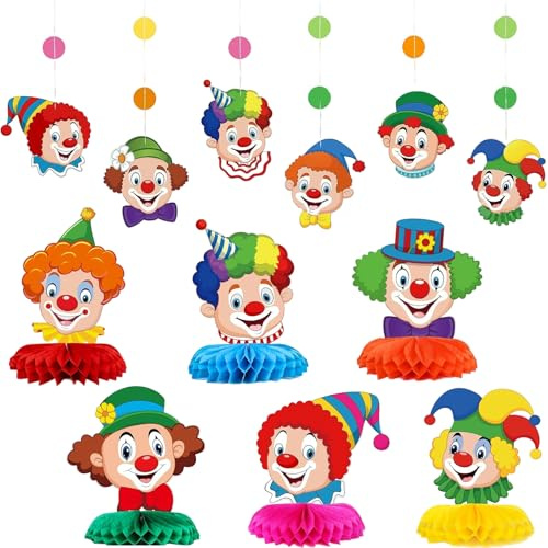 Joycabin 12 Stück Clown Deko Girlande und Tischdeko Faschingsdeko für Karneval, 3D Wabenbälle Clown Deko Papier Fensterdeko Banner für Kölner Karneval Fasching Kindergeburtstag Gartenparty