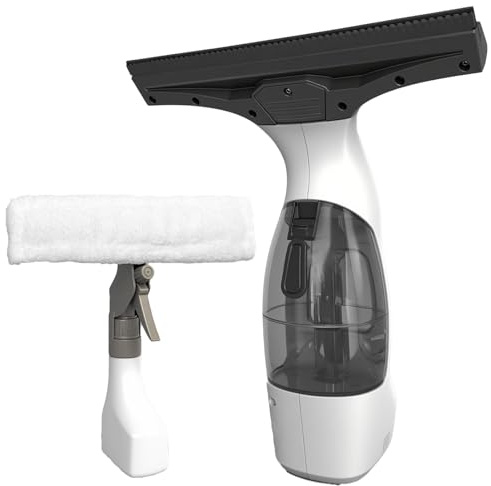 Fenstersauger Set, Akku Fenstersauger 45 Min Akkulaufzeit, Fensterreiniger Elektrisch mit 28cm Saugdüse & 200ml Wassertank, mit Mikrofaser-Wischbezug, für Fenster, Duschkabinen, Fliesen & glatte Oberf