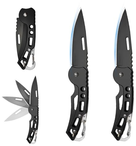 WWZJ 2 Stück Taschenmesser Klappmesser, Klein Messer mit Schlüsselring, Mini Scharf Klappmesser, EDC Messer für Outdoor Camping Survival