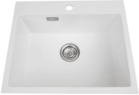 Fregadero de cocina de piedra de cuarzo para fregadero, fregaderos de cocina con tubo de drenaje, alta calidad, moderno, fregadero, 55 x 45 x 22,86 cm (blanco)