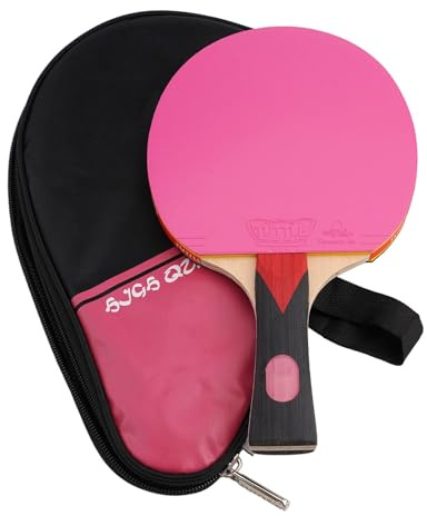 JoyousMall Tischtennisschläger 7-lagig Holz FL Langer Griff mit mittlerem Härtegrad Schwamm für Allround-Spiel, Starke Kontrolle für PingPong Schläger mit Tasche, Rosa