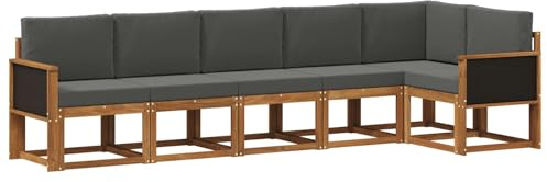 vidaXL Outdoor-Sofagarnitur 6 pcs Natur und Anthrazit Polyester, Garten, modernes, wetterfestes Ecksofa, Sitzgelegenheit für draußen, Terrassenmöbel, entspannendes Set