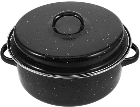 24cm Enameled Roasting Pan with Lid, Double Handles Black Iron | Oven Roasting Sweet Potatoes, Meat and Vegetables, Heat Uniform, Reusable, Not Easy to Deform