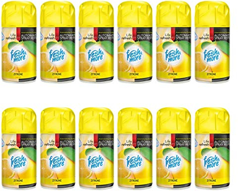 Fresh & More Lufterfrischer Nachfüller 12er Pack Zitrone 250ml - Duft Nachfüller kompatibel mit Air Wick Freshmatic, Glade Brise - Duftspray für Geruchsneutralisierung & Frische