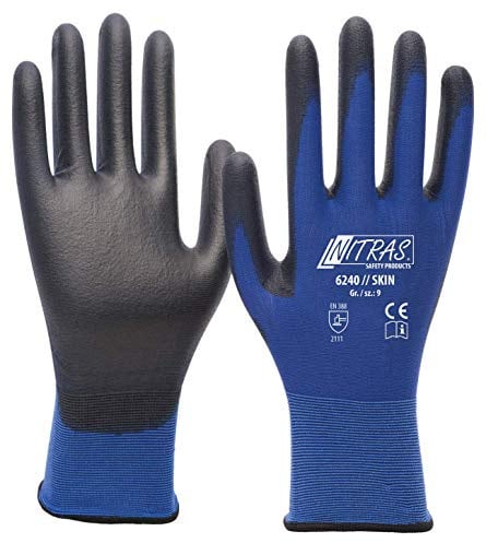 Nitras 12 Paar 6240 Skin Nylon-Strickhandschuhe mit PU-Beschichtung, Feinmontage, Touchscreen geeignet, Größe:6