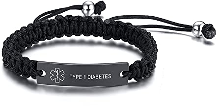 XUANPAI Type 1 Diabetes Handgemachte Geflochtene Seil Einstellbare Medical Alert ID Armband Für Erwachsene & Kinder