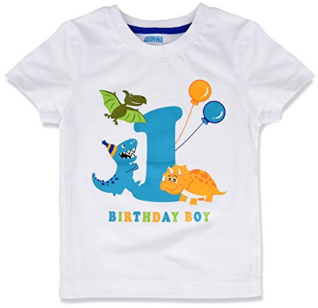 AMZTM Baby Dinosaurier Geburtstag Shirt - 1. Dino Party Jungen Geburtstag T-Shirt Kinder Baumwolle Kurzarm Weiß T-Rex Gedruckt Top Bekleidung