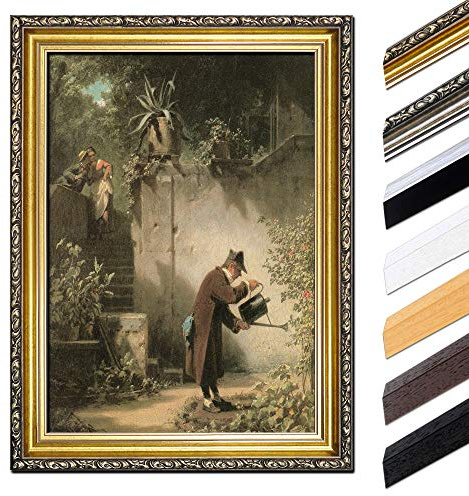 Bilderdepot24 Bild mit Rahmen - Carl Spitzweg Der Blumenfreund Außenmaß 50x40 cm - Gerahmtes Leinwandbild Alte Meister - Antiker Rahmen Gold Barock, Klassisch