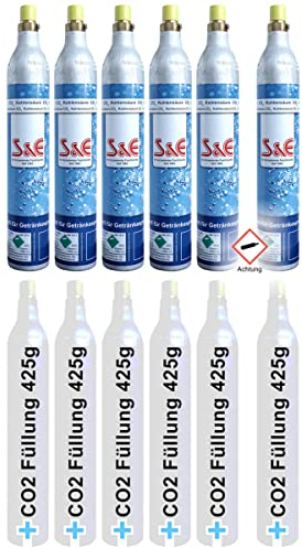 6 x CO2-Zylinder 425 g 60l inkl. Füllung Kohlensäure für Soda-Stream Wasser-Maxx