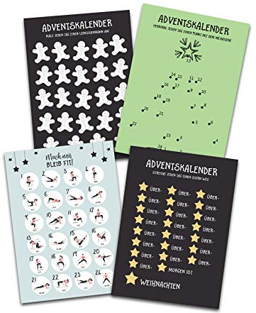 Nastami Adventskalender Postkarten 4er Set Adventskalender für Erwachsene