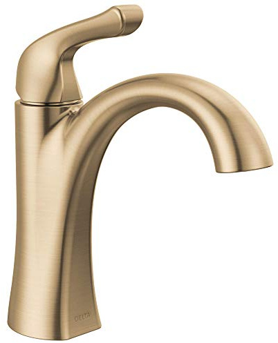 Delta Arvo Brushed Gold Bathroom Faucet 1 Hole, Single Hole Bathroom Sink Faucet for Vanity, Push-Pop Drain Assembly, Champagne Bronze 15840LF-CZ