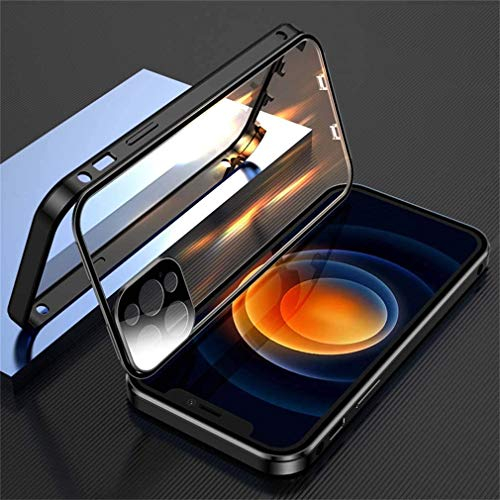 Doppelseitige Schnallenhülle Metallgehäuse mit magnetischer Adsorption,durchsichtige Hülle für das iPhone 12 Pro Max mini stoßfest,360 ° Ganzkörperabdeckung Kameraobjektivschutz Abschließbare