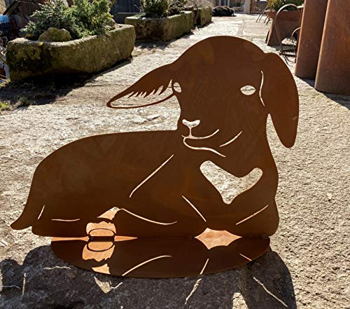 Rostalgie Edelrost Lamm Lotti auf Bodenplatte 35 x 50 cm Bauernhoftiere Garten Deko